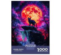 1000 Piece Jigsaw Puzzles for Adults Jigsaw Black Cat Under Blood Moon Teenager Puzzles Relaxing Games Hand Speed Race Christmas Birthday Gifts 38x26cm/1000pcs