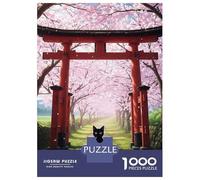 1000 Piece Jigsaw Puzzles for Adults Jigsaw Black Cat Under Cherry Blossom Torii Puzzles for Adults Relax Games Birthday Present Christmas Birthday Gifts 70x50cm/1000pcs