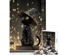 1000 Piece Jigsaw Puzzles for Adults Jigsaw Black Cat Wearing A Witch Hat Puzzles for Teenagers Hand Speed Race for Birthday, Chrismas Christmas Birthday Gifts (50x75cm)