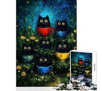 1000 Piece Jigsaw Puzzles for Adults Jigsaw Black Cats in Teacups Painting Educational Games Learning Educational Educational Toy Suitable for Desktop Decoration (50x75cm)