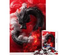 1000 Piece Jigsaw Puzzles for Adults Jigsaw Black Dragon in Flames Toy Wall Decor Birthday Gift Hands-on Game Enhance Love between Couples Size 38x52cm