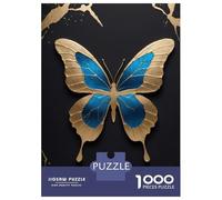 1000 Piece Jigsaw Puzzles for Adults Jigsaw Blue And Gold Butterfly on Black Adult Puzzles Relax Games Enhance Memory Challenging Game Gifts 52x38cm/1000pcs