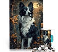 1000 Piece Jigsaw Puzzles for Adults Jigsaw Border Collie Under Moonlight Hands-on-Spiel tolles Geschenk52x38cm