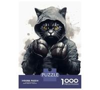 1000 Piece Jigsaw Puzzles for Adults Jigsaw Boxer Cat Boxing Gloves Teenager Puzzles Relaxing Games Hand Speed Race Christmas Birthday Gifts 38x26cm/1000pcs