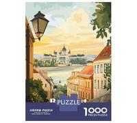 1000 Piece Jigsaw Puzzles for Adults Jigsaw Budapest, Hungary Cityscape Illustration Adult Puzzles Toy Wall Decor Presents for Women Christmas Birthday Gifts 38x26cm/1000pcs