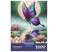1000 Piece Jigsaw Puzzles for Adults Jigsaw Butterfly And Lotus Flowers Stained Glass Adult Puzzles Relax Games Enhance Memory Challenging Game Gifts 38x26cm/1000pcs