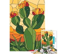 1000 Piece Jigsaw Puzzles for Adults Jigsaw Cactus Stained Glass Illustration for Educational Game Challenge Toy Practical Game Stress Reliever Funny Gifts (Size 38x26cm)