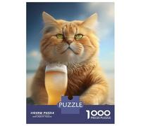 1000 Piece Jigsaw Puzzles for Adults Jigsaw Cat Drinking Beer Puzzles for Adults Relax Games Birthday Present Christmas Birthday Gifts 52x38cm/1000pcs