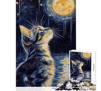 1000 Piece Jigsaw Puzzles for Adults Jigsaw Cat Gazing at The Moon Brain Teaser Game Wall Decoration Educational Toy Gifts for Friends And Family (52X38cm)