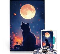 1000 Piece Jigsaw Puzzles for Adults Jigsaw Cat Gazing at the Moon Mustermontage Tolles Geschenk für Spiele52x38cm