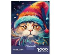 1000 Piece Jigsaw Puzzles for Adults Jigsaw Cat in Santa Hat Adult Jigsaw Puzzle Hands-on Game Perfect Decoration Challenging Game Gifts 70x50cm/1000pcs