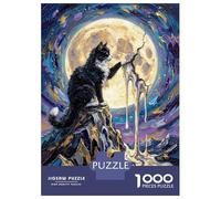 1000 Piece Jigsaw Puzzles for Adults Jigsaw Cat on Mountain Under Moon Painting Jigsaws for Adults DIY Toys Birthday Present Challenging Game Gifts 70x50cm/1000pcs