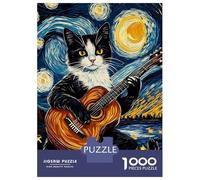 1000 Piece Jigsaw Puzzles for Adults Jigsaw Cat Playing Guitar in Starry Night Puzzles for Adults Anti-Stress Toys Presents for Women Fun Activities at Home 52x38cm/1000pcs