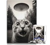 1000 Piece Jigsaw Puzzles for Adults Jigsaw Cat Scared By Ufo Challenging Game Toys Difficult Challenge Gifts Ideas Size 38x52cm