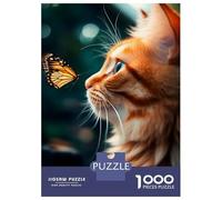 1000 Piece Jigsaw Puzzles for Adults Jigsaw Cat with Butterfly Adult Jigsaw Puzzle Toy Wall Decor A Work of Art Fun Activities at Home 38x26cm/1000pcs