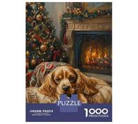 1000 Piece Jigsaw Puzzles for Adults Jigsaw Cavalier King Charles Spaniel Christmas Painting Adult Jigsaw Puzzle Hands-on Game Perfect Decoration Challenging Game Gifts 38x26cm/1000pcs