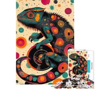 1000 Piece Jigsaw Puzzles for Adults Jigsaw Chameleon Poster with Vinyl Record Puzzles for Adults Brain Teaser Game Analysis And Logic Unique Birthday And Xmas Gifts (Size 38x52cm)