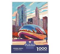 1000 Piece Jigsaw Puzzles for Adults Jigsaw Chicago Skyline with Cloud Gate Puzzle for Adults Anti-Stress Toys For Family Fun Fun Activities at Home 38x26cm/1000pcs
