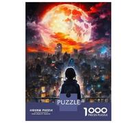 1000 Piece Jigsaw Puzzles for Adults Jigsaw City Under Giant Red Moon Puzzles for Adults Brain Teaser Game Enhance Memory Fun Activities at Home 52x38cm/1000pcs