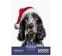 1000 Piece Jigsaw Puzzles for Adults Jigsaw Cocker Spaniel Dog with Santa Hat Adult Jigsaw Puzzle Hands-on Game Perfect Decoration Challenging Game Gifts 38x26cm/1000pcs
