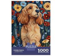 1000 Piece Jigsaw Puzzles for Adults Jigsaw Cocker Spaniel in Meadow Flowers Dog Wall Art Print Adult Jigsaw Puzzle Hands-on Game Perfect Decoration Challenging Game Gifts 38x26cm/1000pcs