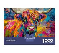 1000 Piece Jigsaw Puzzles for Adults Jigsaw Colorful Highland Cow Painting Puzzle for Adults Hands-on Game Analysis And Logic Challenging Game Gifts 52x38cm/1000pcs