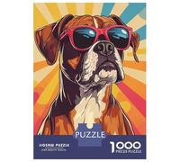 1000 Piece Jigsaw Puzzles for Adults Jigsaw Cool Boxer Dog with Sunglasses Jigsaw for Adults Relax Games Improve Memory Challenging Game Gifts 38x26cm/1000pcs