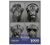 1000 Piece Jigsaw Puzzles for Adults Jigsaw Cool Cows in Monochrome Puzzles for Adults Anti-Stress Toys Presents for Women Fun Activities at Home 52x38cm/1000pcs