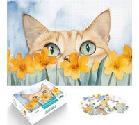 1000 Piece Jigsaw Puzzles for Adults Jigsaw Curious Cat in Flowers Schwierig Schwer Die Liebe zwischen Paaren stärken75x50cm