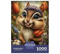 1000 Piece Jigsaw Puzzles for Adults Jigsaw Cute Chipmunk with Flower Crown Puzzles for Adults Anti-Stress Toys But Fun And Humorous Challenging Game Gifts 38x26cm/1000pcs