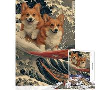 1000 Piece Jigsaw Puzzles for Adults Jigsaw Cute Corgis Surfing Hands-on Game Family Activities Educational Toy Help The Brain Exercise (38X26CM)