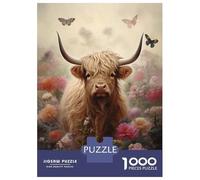 1000 Piece Jigsaw Puzzles for Adults Jigsaw Cute Floral Highland Cow Puzzles for Adults Toy Wall Decor Perfect Decoration Challenging Game Gifts 38x26cm/1000pcs