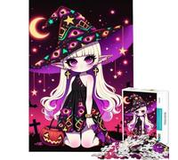 1000 Piece Jigsaw Puzzles for Adults Jigsaw Cute Halloween Witch with Trick Or Treat Pumpkin Hands-on Game Learning Educational Toys Birthday Gifts for The Whole Family (Size 75x50cm)