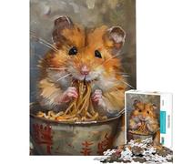 1000 Piece Jigsaw Puzzles for Adults Jigsaw Cute Hamster Spaghetti Eat Puzzles for Adults Brain Teaser Game Analysis And Logic Unique Birthday And Xmas Gifts (Size 38x26cm)