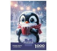 1000 Piece Jigsaw Puzzles for Adults Jigsaw Cute Penguin with Hot Cocoa Jigsaws for Adults Toy Wall Decor Staycation Kill Time Unique Birthday And Xmas Gifts 70x50cm/1000pcs