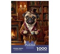 1000 Piece Jigsaw Puzzles for Adults Jigsaw Dapper Pug in A Library Adult Puzzles Relax Games Enhance Memory Challenging Game Gifts 38x26cm/1000pcs