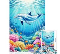 1000 Piece Jigsaw Puzzles for Adults Jigsaw Dolphin Coral Reef Watercolor Hands-on Game Family Activities Educational Toy Help The Brain Exercise (38X26CM)