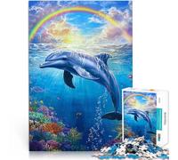 1000 Piece Jigsaw Puzzles for Adults Jigsaw Dolphin Under Rainbow Made of cardboard for ages 14 and over Tough challenge learning educational Gift。size：26x38cm/10.24x14.96inch