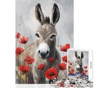 1000 Piece Jigsaw Puzzles for Adults Jigsaw Donkey in Poppies - Educational Games Home Art Decor DIY Toys Help The Brain Exercise (50X75cm)