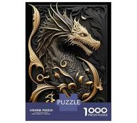 1000 Piece Jigsaw Puzzles for Adults Jigsaw Dragon Golden Flame Puzzles for Adults Toy Wall Decor Perfect Decoration Challenging Game Gifts 52x38cm/1000pcs