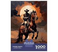 1000 Piece Jigsaw Puzzles for Adults Jigsaw Dramatic Impasto Cowboy Art Rearing Horse at Sunset Adult Puzzles Relax Games Enhance Memory Challenging Game Gifts 52x38cm/1000pcs