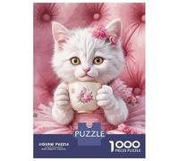 1000 Piece Jigsaw Puzzles for Adults Jigsaw Elegant Cat with Tea Cup Puzzles for Adults Toy Wall Decor Perfect Decoration Challenging Game Gifts 52x38cm/1000pcs