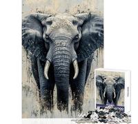 1000 Piece Jigsaw Puzzles for Adults Jigsaw Elephant Portrait with Abstract Background Hands-on Game Pattern Assembly Anti-Stress Toys Suitable for Desktop Decoration (26X38cm)