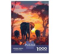 1000 Piece Jigsaw Puzzles for Adults Jigsaw Elephants Sunset Savanna Puzzles for Adults Relax Games Birthday Present Christmas Birthday Gifts 70x50cm/1000pcs