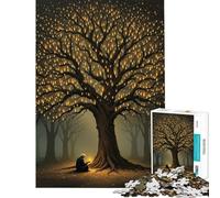 1000 Piece Jigsaw Puzzles for Adults Jigsaw Enchanted Tree with Glowing Candles with Seated Figure 1000 Piece Jigsaws Toy Wall Decor Precision Cutting Deal As Gifts for The Whole Family