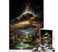 1000 Piece Jigsaw Puzzles for Adults Jigsaw Fantasy Village with Celestial Light Beams Hands-on Game Family Activities Educational Toy Help The Brain Exercise (75X50CM)