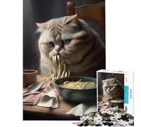 1000 Piece Jigsaw Puzzles for Adults Jigsaw FatCat Eating Noodhles Practical Game Toy Intellectual Game Art Work Gifts Birthday Present (Size 50x75cm)
