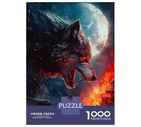 1000 Piece Jigsaw Puzzles for Adults Jigsaw Fiery Wolf Under Full Moon Jigsaw Puzzle Toy Wall Decor But Fun And Humorous Fun at Home Activities, 70x50cm/1000pcs