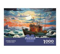 1000 Piece Jigsaw Puzzles for Adults Jigsaw Fishing Boat Ocean Waves-2 Puzzles for Adults Anti-Stress Toys Presents for Women Fun Activities at Home 38x26cm/1000pcs