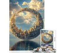 1000 Piece Jigsaw Puzzles for Adults Jigsaw Floating Crescent City Above The Sea Cityscape Toy Wall Decor Birthday Gift Hands-on Game Enhance Love between Couples Size 38x52cm